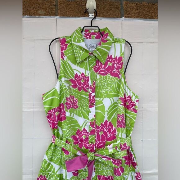 Lilly Pulitzer Green Pink Lily Frog Floral dopamine dressing rockabilly Dress 14 - Picture 7 of 17
